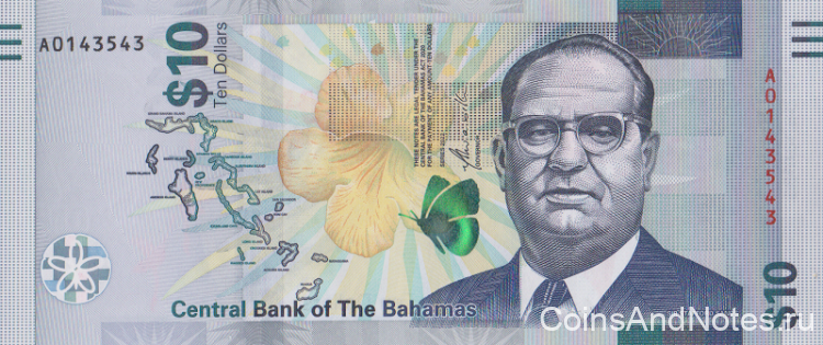 10 долларов 2022 года. Багамские острова. рW87
