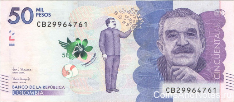 50000 песо 2019 года. Колумбия. р462(19)