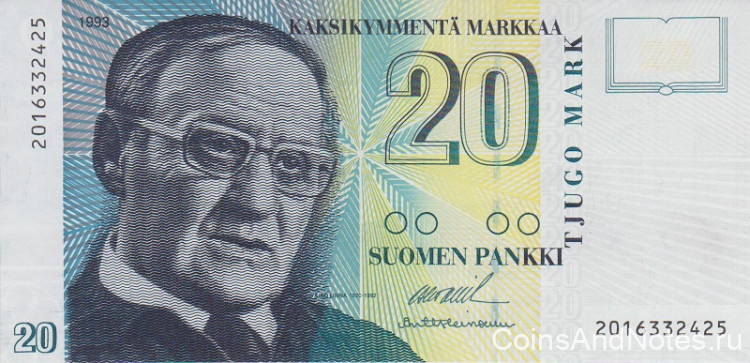 20 марок 1993 года. Финляндия. р122(4)