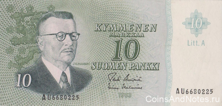 10 марок 1963 года. Финляндия. р104а(91)
