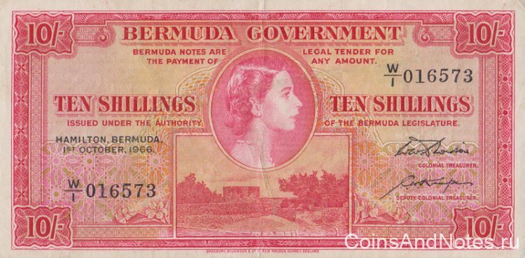 10 шиллингов 1966 года. Бермудские острова. р19с