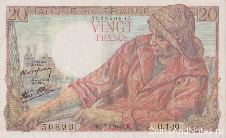 20 франков 17.05.1944 года. Франция. р100а