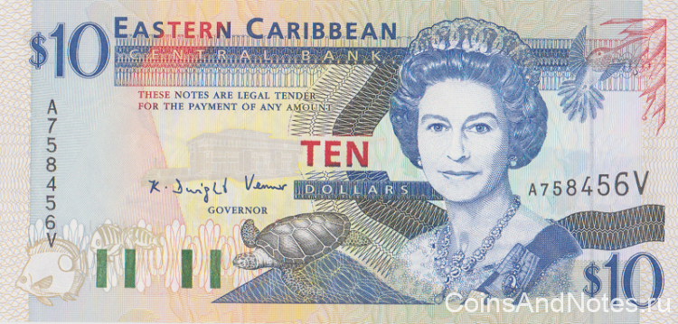 10 долларов 1994 года. Карибские острова. р32v