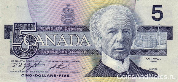 5 долларов 1986 года. Канада. р95d