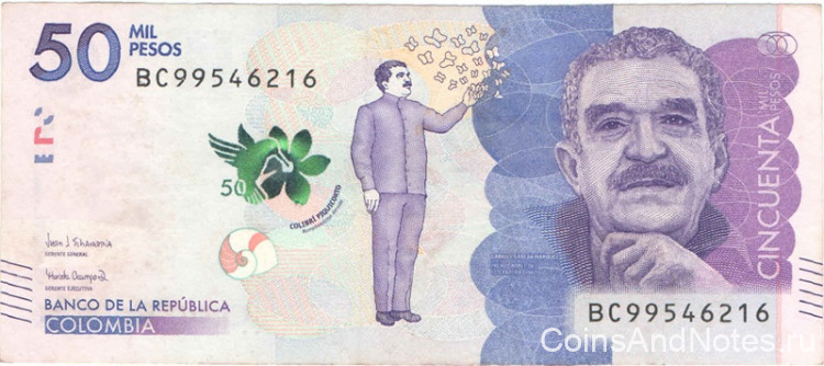 50000 песо 2018 года. Колумбия. р462(18)