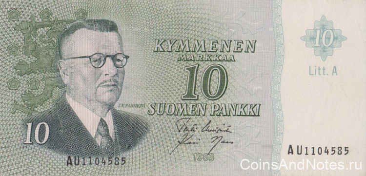 10 марок 1963 года. Финляндия. р104а(94)