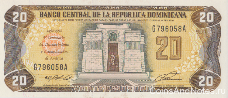 20 песо 1992 года. Доминиканская республика. р139