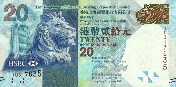 20 долларов 2013 года. Гонконг. р212c