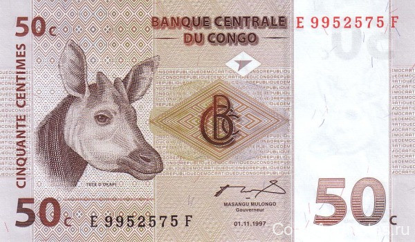 50 сантимов 1997 года. Конго. р84