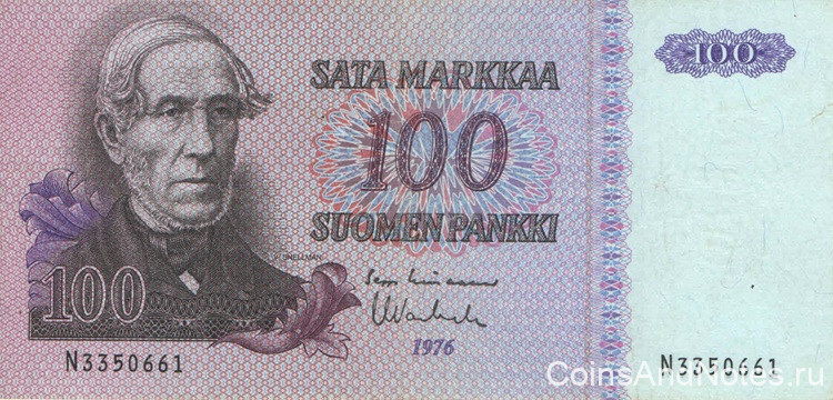 100 марок 1976 года. Финляндия. р109а(83)