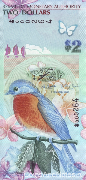2 доллара 2009 года. Бермудские острова. р57а(1)