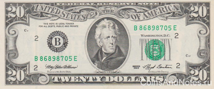 20 долларов 1993 года. США. р500(B)