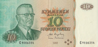 Банкнота 10 марок 1980 года. Финляндия. р111а(3)