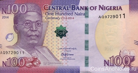 100 наира 2014 года. Нигериия. р new