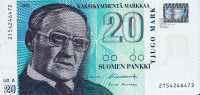 Банкнота 20 марок 1993 года. Финляндия. р123(11)