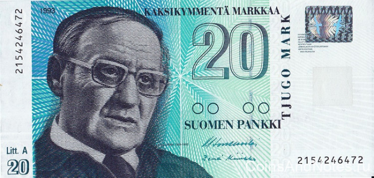 20 марок 1993 года. Финляндия. р123(11)