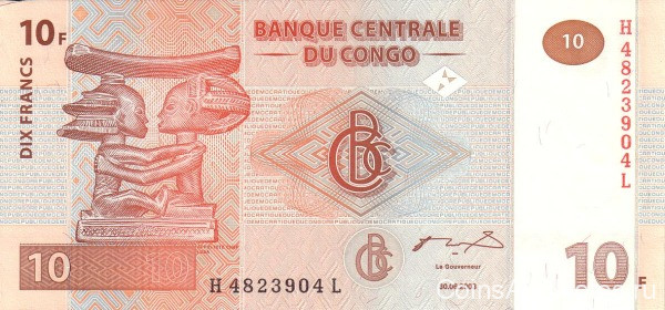 10 франков 2003 года. Конго. р93
