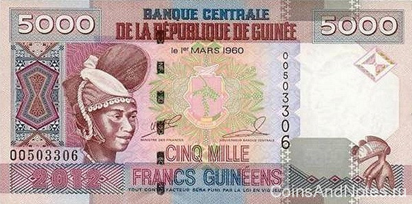 5000 франков 2012 года. Гвинея. р41b