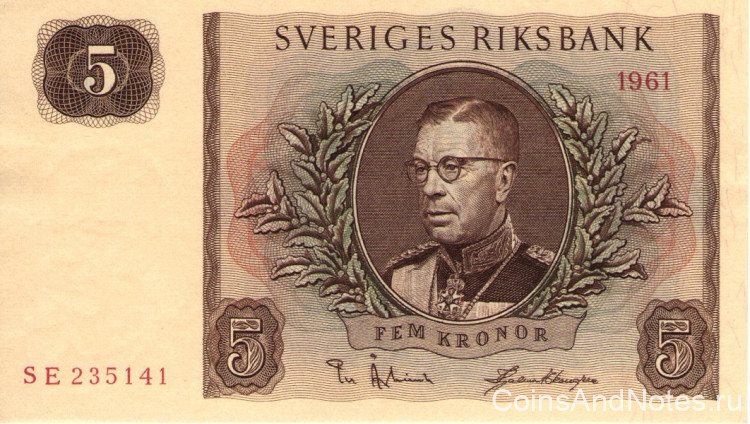 5 крон 1961 года. Швеция. р42f
