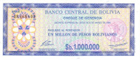 1 000 000 песо 1985 года. Боливия. р192С