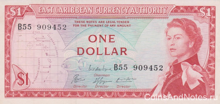 1 доллар 1965 года. Карибские острова. р13с
