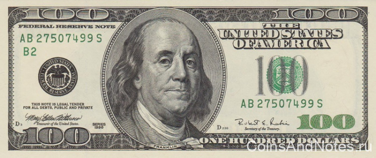 100 долларов 1996 года. США. р503(B2)