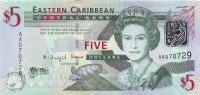 Банкнота 5 долларов 2008 года. Карибские острова. р47а