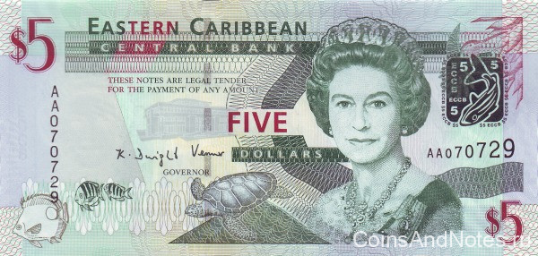 5 долларов 2008 года. Карибские острова. р47а