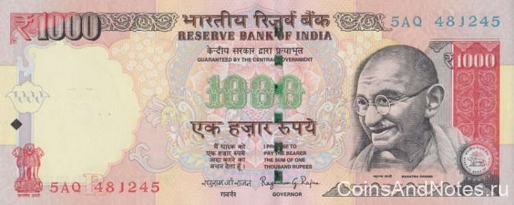1000 рупий 2014 года. Индия. р107k