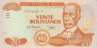 Банкнота 20 боливиано 2001 года. Боливия. р224