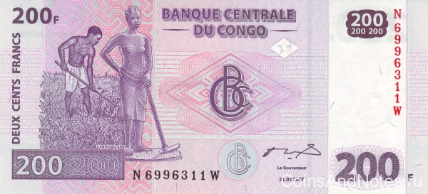 200 франков 2007 года. Конго. р99