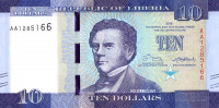 Банкнота 10 долларов 2016 года. Либерия. р32а
