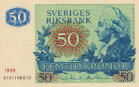 50 крон 1989 года. Швеция. р53d