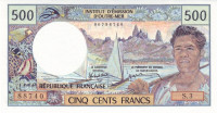 500 франков 1985 года. Таити. р25d