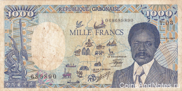 1000 франков 01.01.1987 года. Габон. р10а