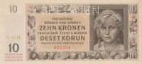 Банкнота 10 крон 1942 года. Богемия и Моравия. р8s