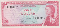 Банкнота 1 доллар 1965 года. Карибские острова. р13а(2)