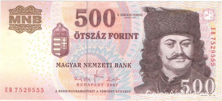 500 форинтов 2007 года. Венгрия. р196a 500 форинтов 2007 года. Венгрия. р196a