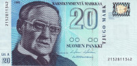 Банкнота 20 марок 1993 года. Финляндия. р123(2)