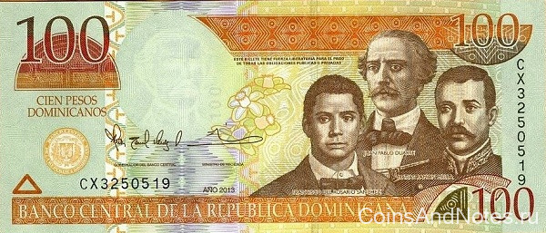 100 песо 2013 года. Доминиканская республика. р184с