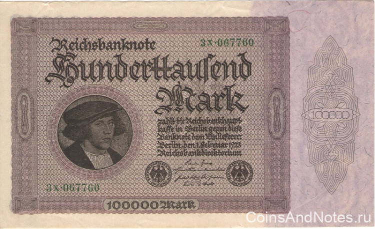 100 000 марок 01.02.1923 года. Германия. р83