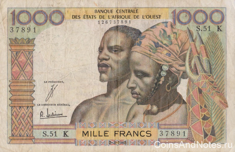 1000 франков 1965 года. Сенегал. р703Ке