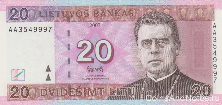 20 литов 2007 года. Литва. р69(АА). Серия АА