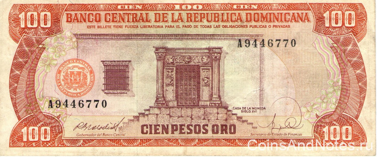 100 песо 1988 года. Доминиканская республика. р128а