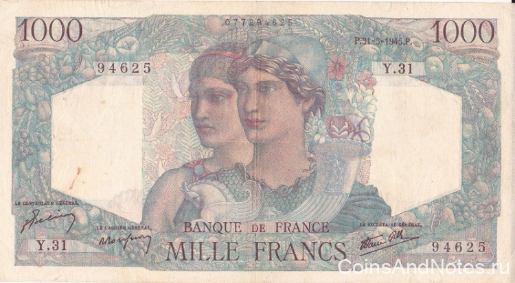 1000 франков 31.05.1945 года. Франция. р130а