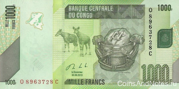 1000 франков 2013 года. Конго. р101b