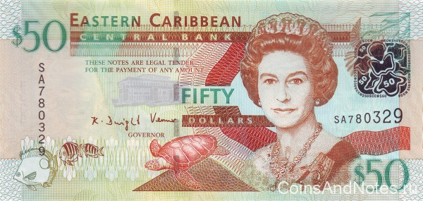 50 долларов 2008 года. Карибские острова. р50