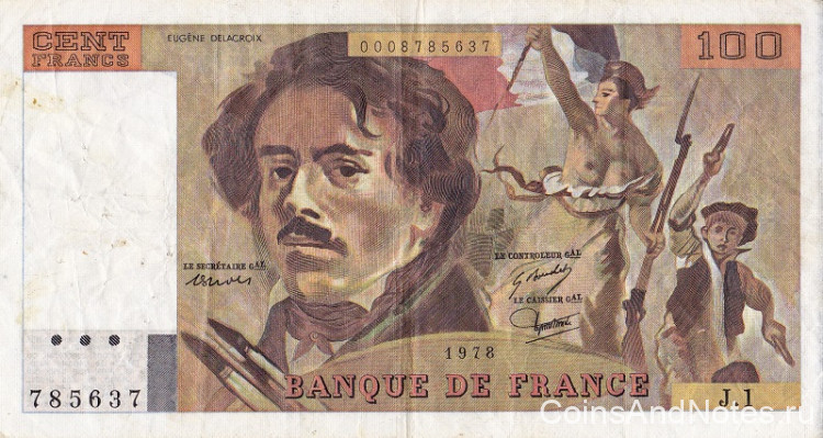 100 франков 1978 года. Франция. р153
