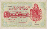 Банкнота 5 фунтов 1960 года. Фолклендские острова. р9а