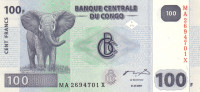 Банкнота 100 франков 2007 года. Конго. р new